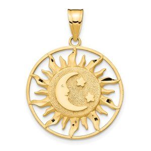 14k Gold Sun w Moon & Stars Pendant